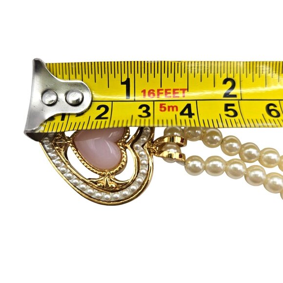 Victorian Heart Necklace 19" Faux Pearl Pink Heart Pendant Vintage 1987 Avon - Picture 9 of 10